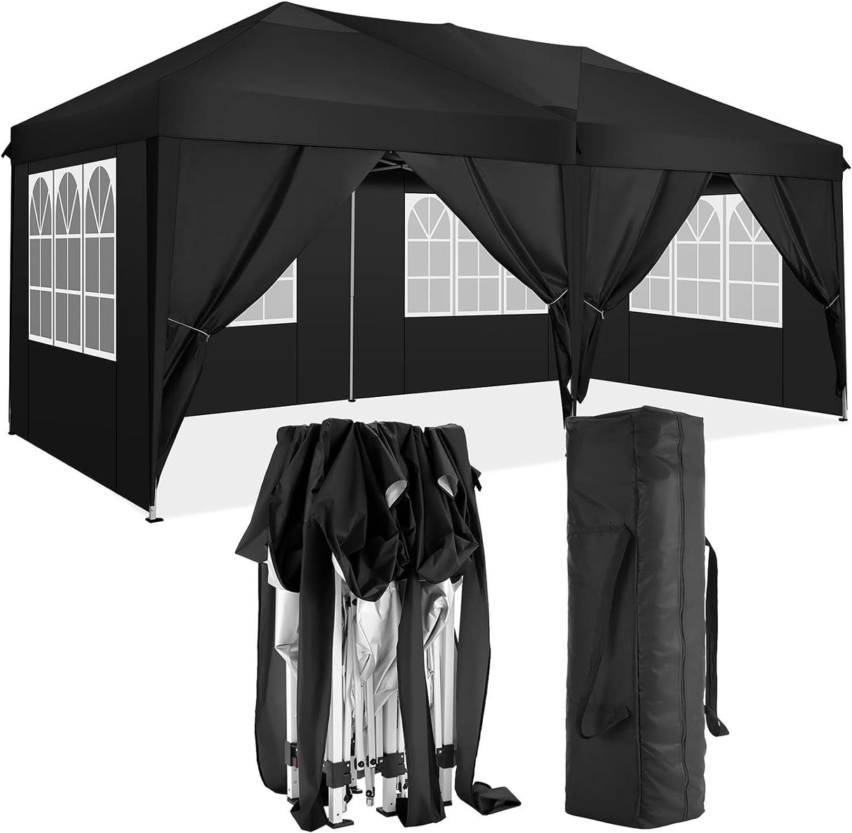 10'X20' Folding Canopy With 6 Removable Sidewalls Outdoor Event Shelter UPF 50+ Gazebo Portable Tents For Parties Beach Camping Wedding Ez Pop Up Canopy by Couch.com