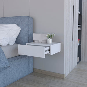 16" White Wood One Drawer Floating Nightstand