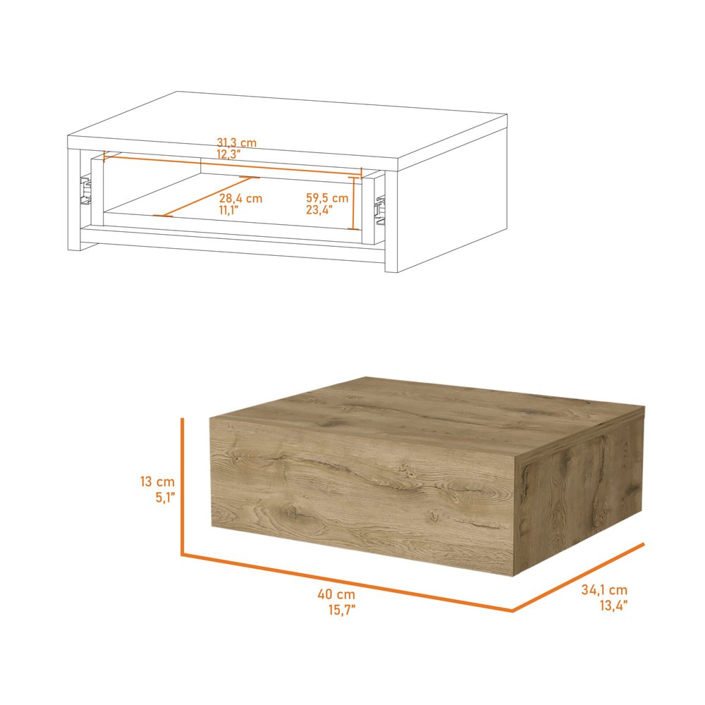 16" Beige Wood One Drawer Floating Nightstand