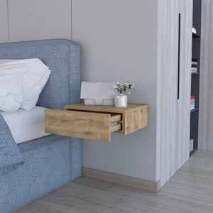 16" Beige Wood One Drawer Floating Nightstand
