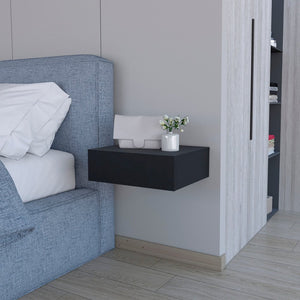 16" Black Wood One Drawer Floating Nightstand