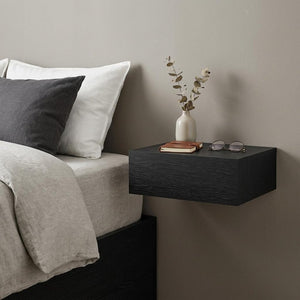 16" Black Wood One Drawer Floating Nightstand