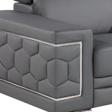 47" Granite Gray And Silver Genuine Leather Club Chair