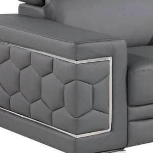 47" Granite Gray And Silver Genuine Leather Club Chair