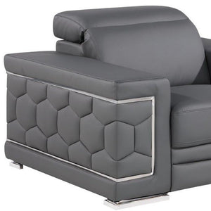 47" Granite Gray And Silver Genuine Leather Club Chair