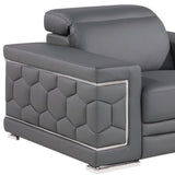 47" Granite Gray And Silver Genuine Leather Club Chair