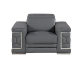 47" Granite Gray And Silver Genuine Leather Club Chair