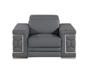47" Granite Gray And Silver Genuine Leather Club Chair