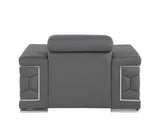 47" Granite Gray And Silver Genuine Leather Club Chair