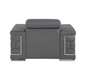 47" Granite Gray And Silver Genuine Leather Club Chair