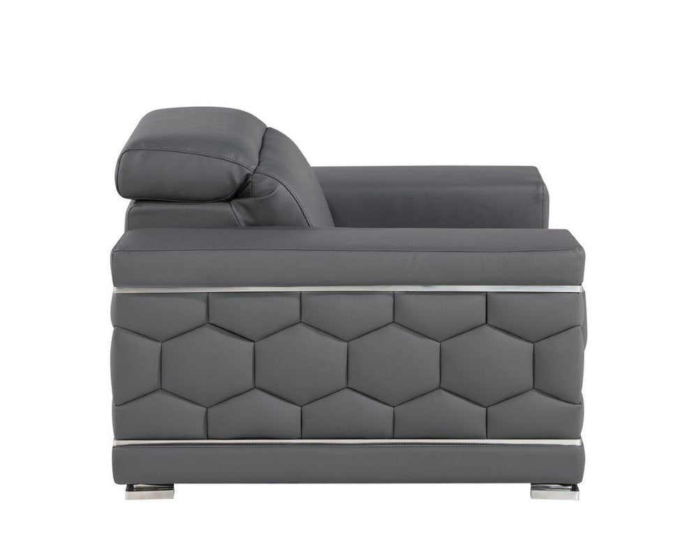 47" Granite Gray And Silver Genuine Leather Club Chair