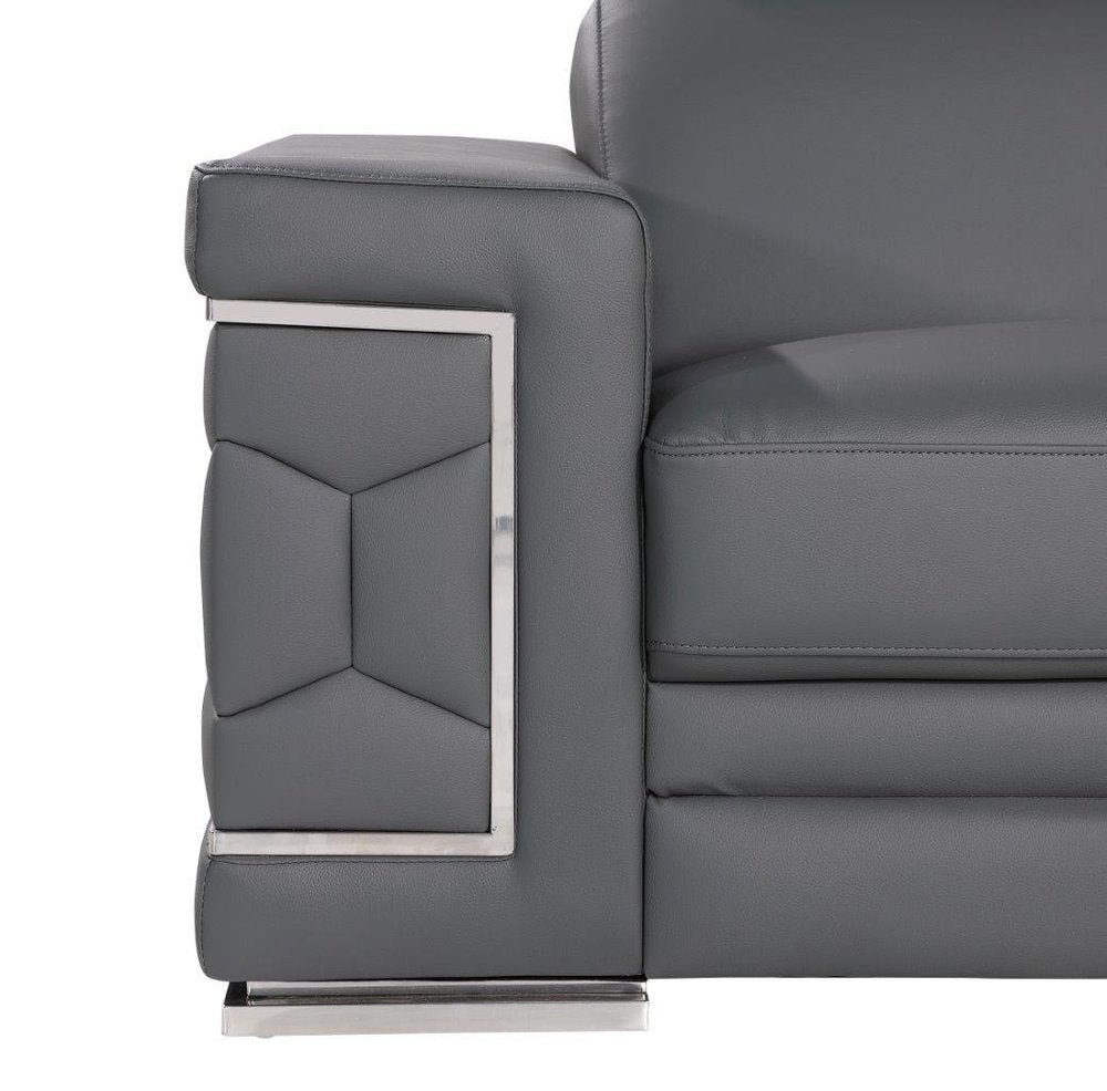 47" Granite Gray And Silver Genuine Leather Club Chair