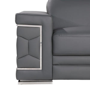 47" Granite Gray And Silver Genuine Leather Club Chair