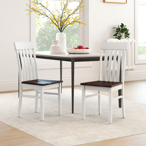 Set of 2 Kitchen Armless Dining Chairs with Slatted High Backrests-White