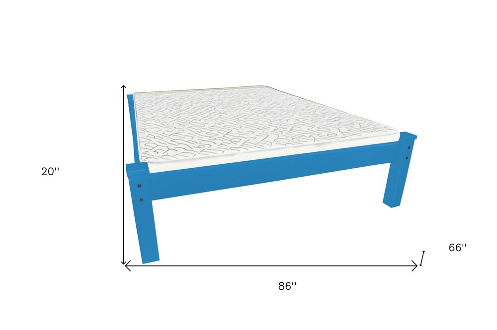 Caribbean Blue Solid Wood Queen Bed Frame