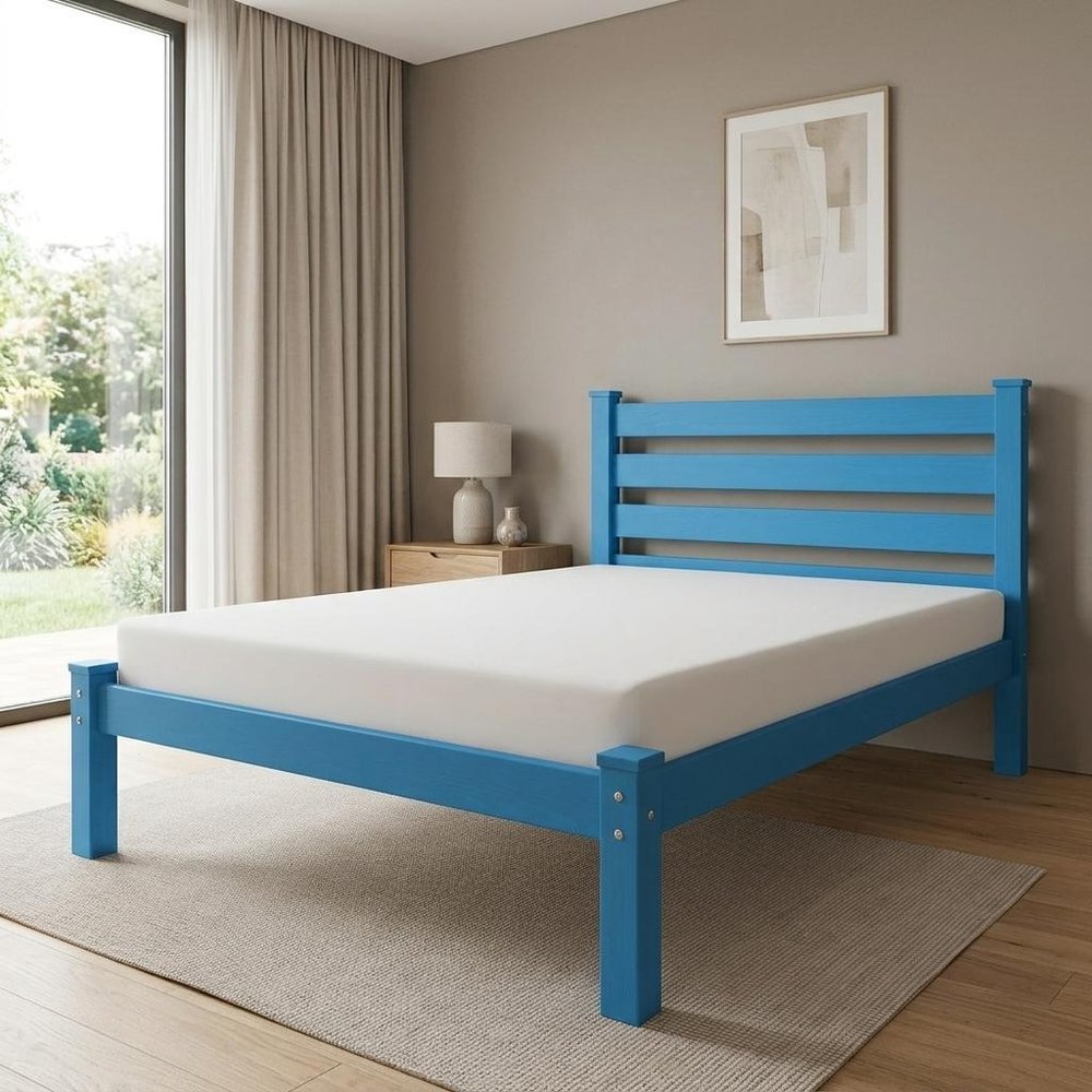 Caribbean Blue Solid Wood Queen Bed Frame