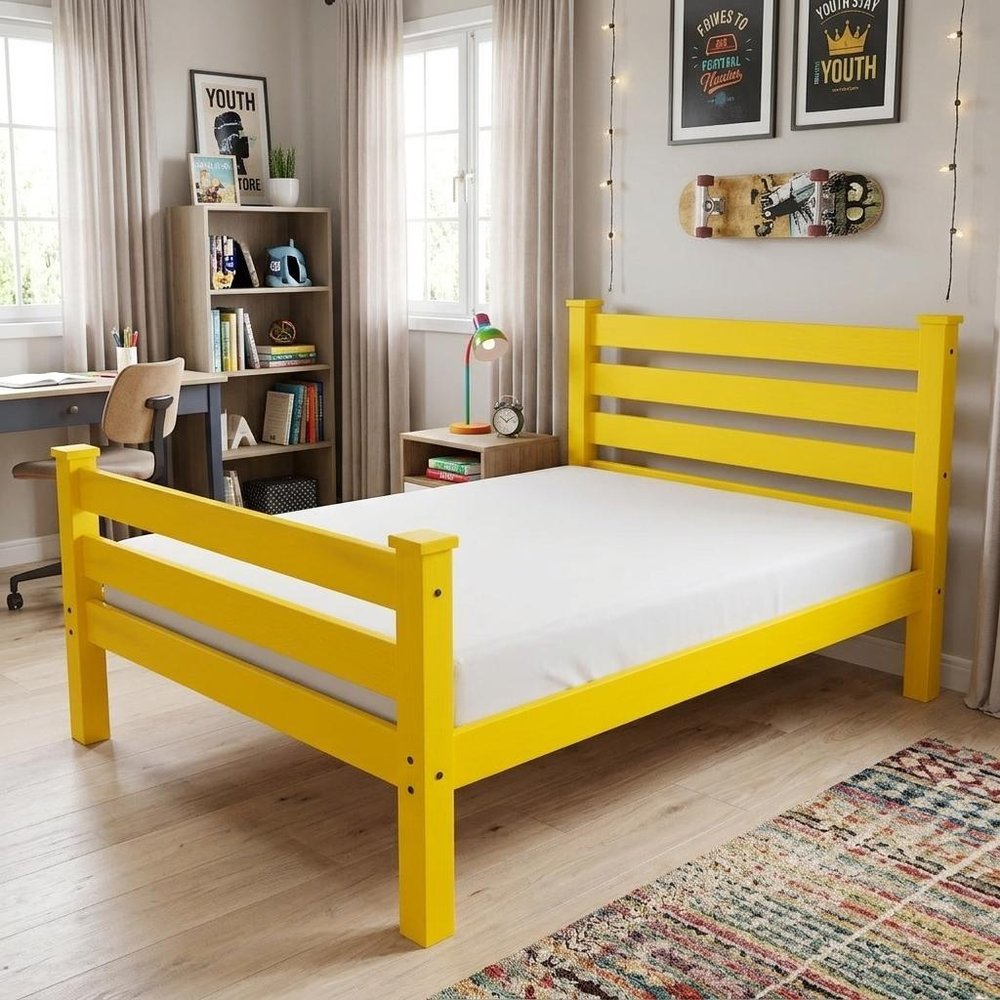 Canary Yellow Solid Wood Twin Bed Frame