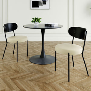 Modern Gray Simple PU Dining Chair Upholstered Chair Family Bedroom Stool Back Dressing, Black Round Table Set, Bentwood Covered With Ash Veneer Chair Back, Chair Metal Legs by Couch.com