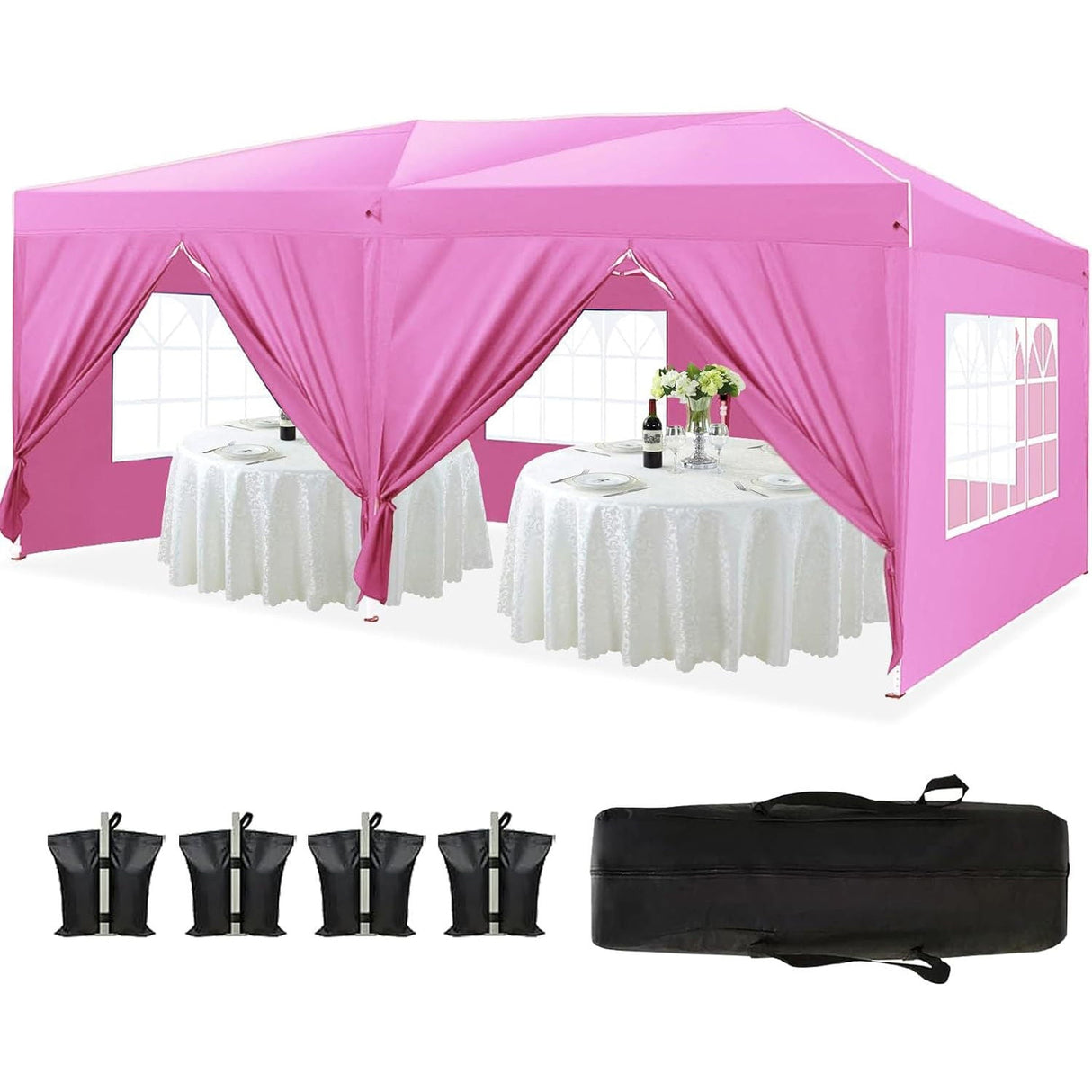 10'X20' Folding Canopy With 6 Removable Sidewalls Outdoor Event Shelter UPF 50+ Gazebo Portable Tents For Parties Beach Camping Wedding Ez Pop Up Canopy by Couch.com