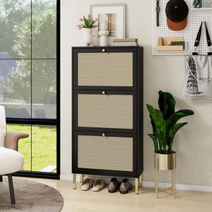 Modern Rattan 3 Door Shoe Rack Cabinet For Entryway by Couch.com