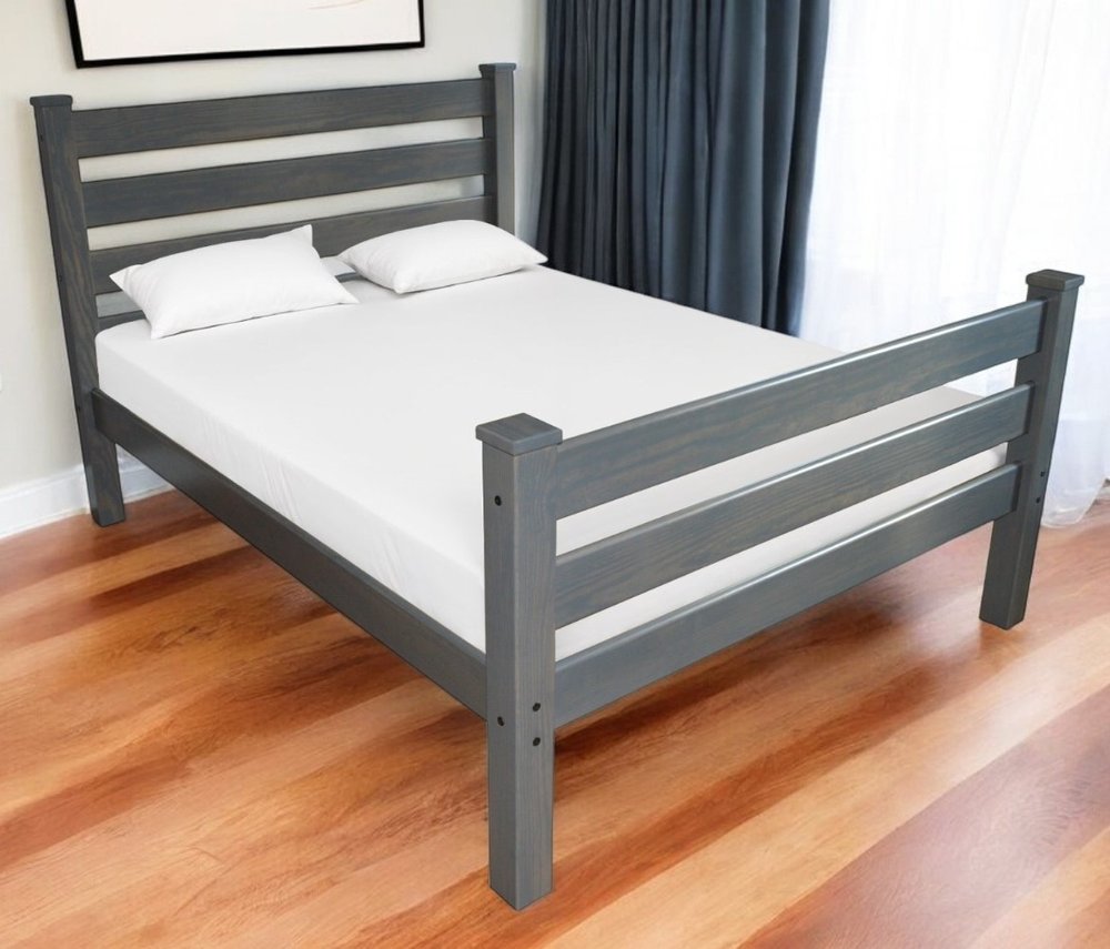 Gray Solid Wood Queen Bed Frame