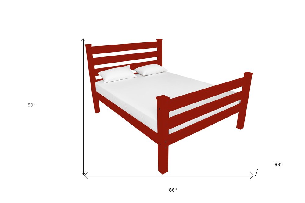 Red Solid Wood Queen Bed Frame