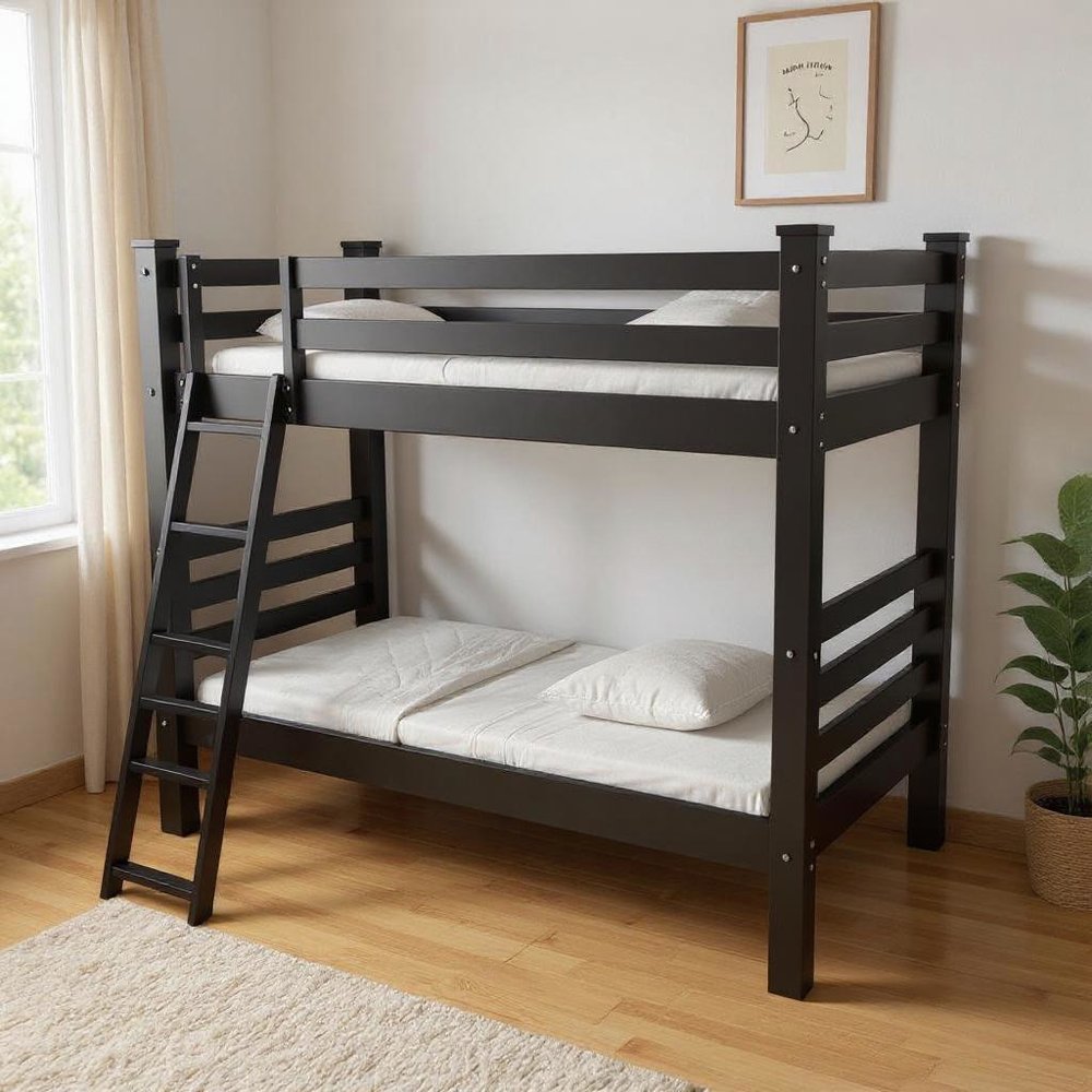 Black Twin Over Twin Solid Wood Bunk Bed