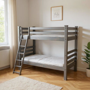 Gray Twin Over Twin Solid Wood Bunk Bed
