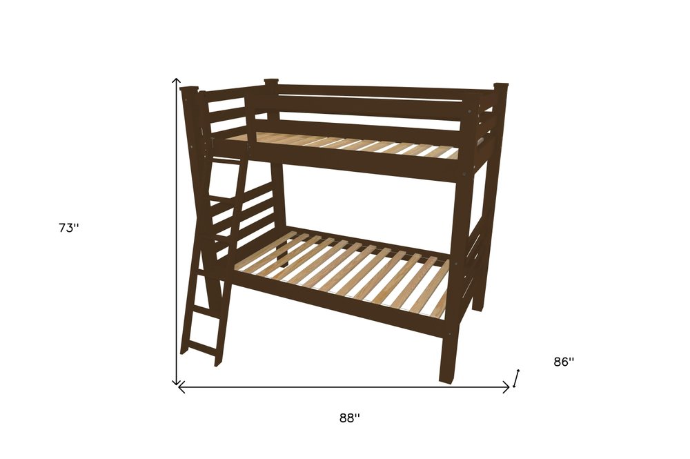 Brown Queen Traditional Solid Wood Bunk Bed
