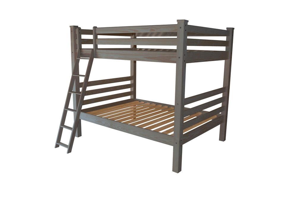 Gray Queen Over Queen Solid Wood Bunk Bed