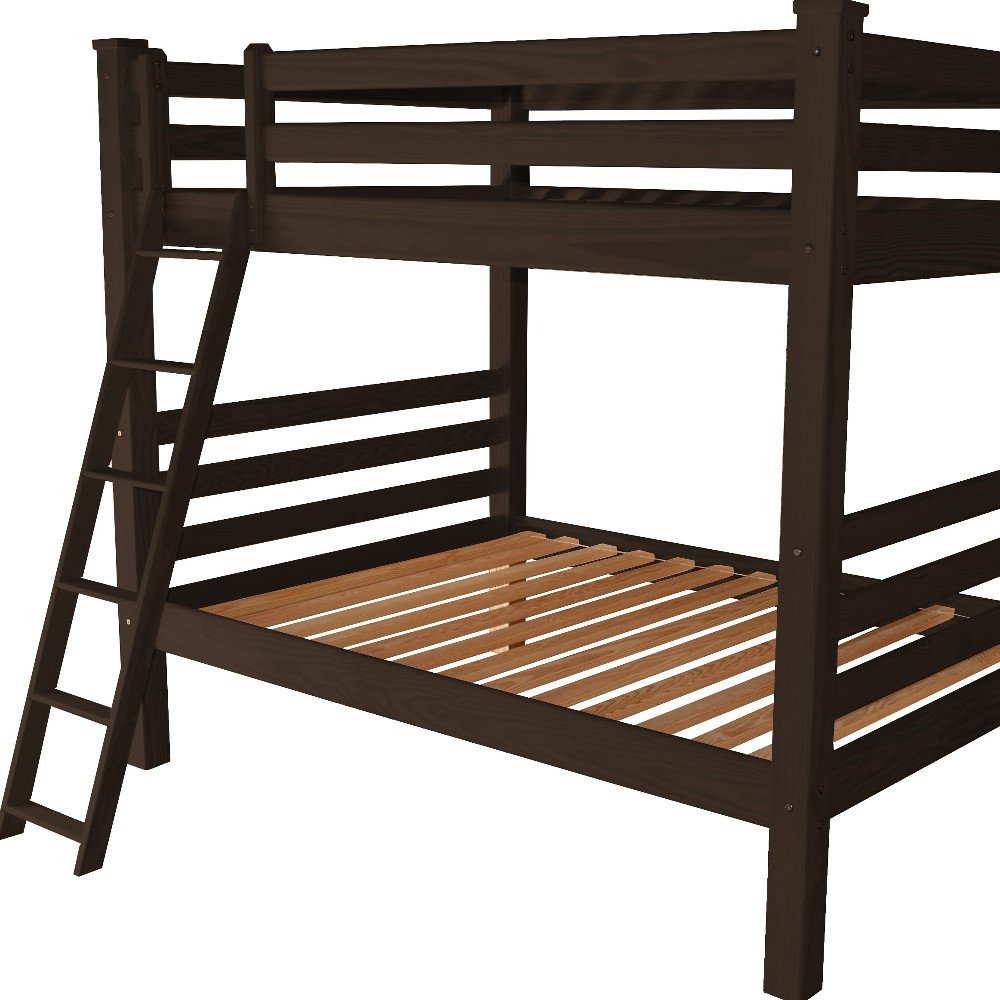 Brown Queen Over Queen Solid Wood Bunk Bed