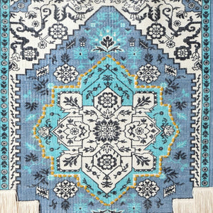 45" X 26" Blue Aqua And Ivory Flower Floral Cotton Macrame Hanging Tapestry