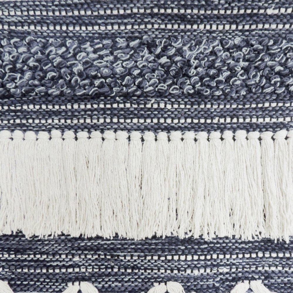 26" X 51" Denim Blue And White Geometric Cotton Macrame Hanging Tapestry