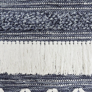 26" X 51" Denim Blue And White Geometric Cotton Macrame Hanging Tapestry