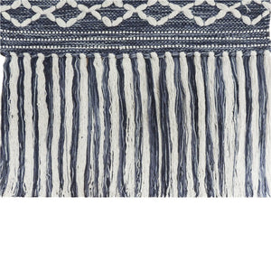 26" X 51" Denim Blue And White Geometric Cotton Macrame Hanging Tapestry