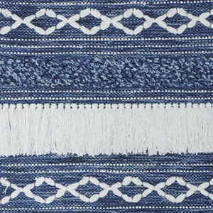 26" X 51" Denim Blue And White Geometric Cotton Macrame Hanging Tapestry