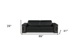 89" Black Leather Sofa With Silver Legs