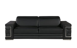 89" Black Leather Sofa With Silver Legs