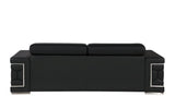 89" Black Leather Sofa With Silver Legs