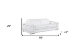 89" White Leather Sofa With Silver Legs