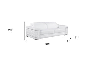 89" White Leather Sofa