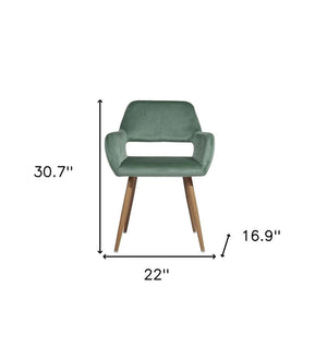 22" Green and Brown Velvet Arm Chair