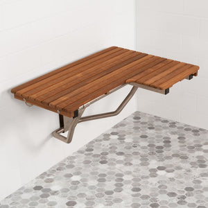 14" X 34" Brown Teak Wall Mount Rectangular Shower Bench