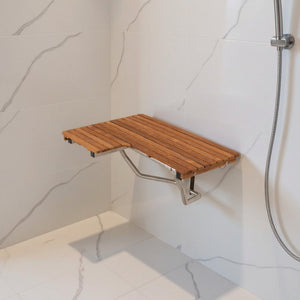 14" X 34" Brown Teak Wall Mount Rectangular Shower Bench