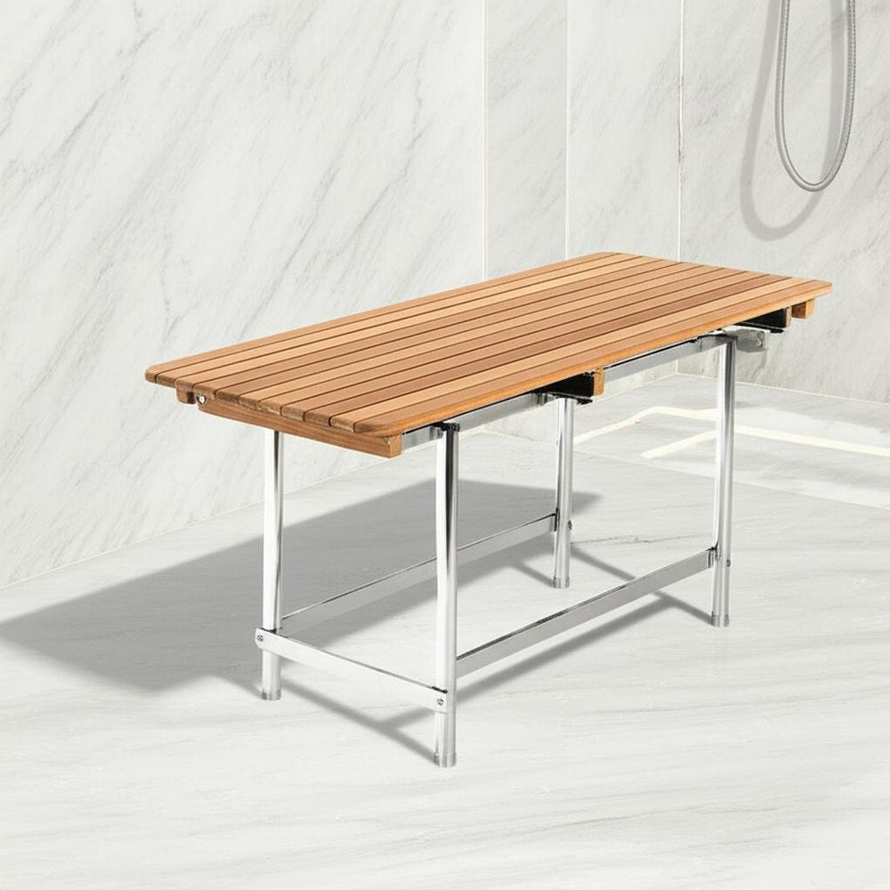 18" X 32" Brown Teak Rectangular Shower Bench