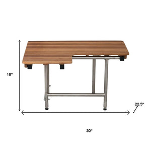 30" Brown Wall Mount Teak Rectangular Shower Bench With Legs