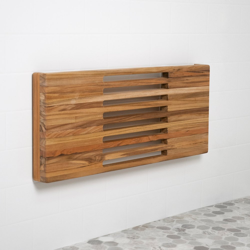 30" Brown Wall Mount Teak Rectangular Shower Bench