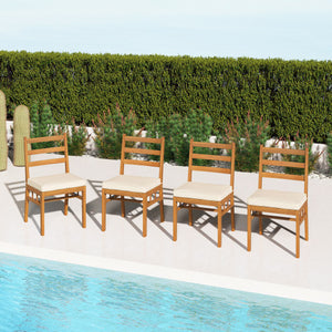 Outdoor Wooden Dining Chair Set of 4 with Padded Seat Cushions-White
