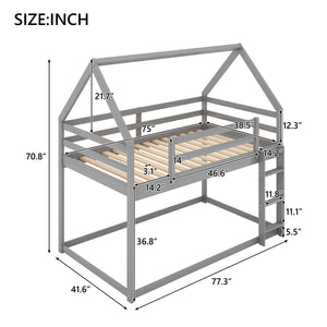 Low Bunk Bed With House Shaped Frame And Ladder