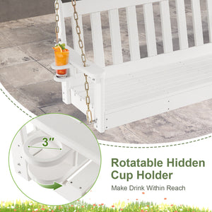 54 Inch HDPE Patio Porch Swing with Cup Holder-White